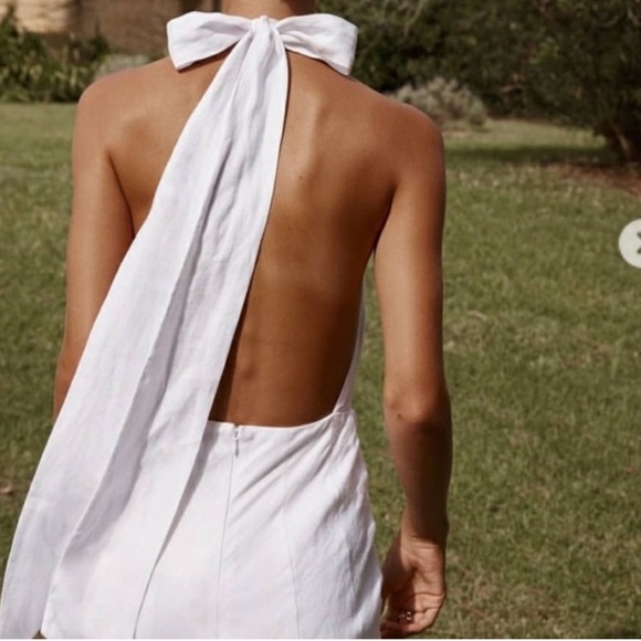 DISSH AISLE WHITE LINEN HIGH NECK DRESS size 6 medium bride bridal wedding maxi - Picture 3 of 11